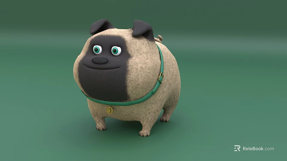 Cute Reptile 3D Model Character With Green Collar On Green Background 3d model 