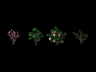 Ripe Apple Fruit Tree Among Four Growth Stage Trees In Garden Setting 3d model