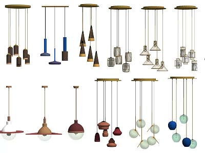 Stylish Pendant Lights with Various Designs and Colorful Elements for Home Decor 3d model