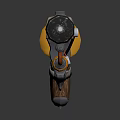 Futuristic Sci-Fi Weapon Design with Metal Barrel Orange Gray Grip and Mechanical Details