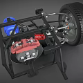 Automotive Engine With Red Brake Components Black Frame And Tire Suspension System