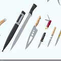 Weapons Collection Including Knives Swords Daggers and Bladed Tools with Different Designs