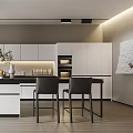 Modern Kitchen Interior With White Cabinets Island And Black Stools 3d model