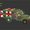 Vintage Military Green Ambulance With White Cross Markings And Red Door Design