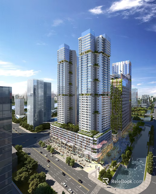 Modern High Rise Residential Building With Vertical Greenery And Glass Facade In Urban Area 3d model 