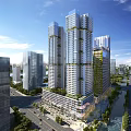 Modern High Rise Residential Building With Vertical Greenery And Glass Facade In Urban Area