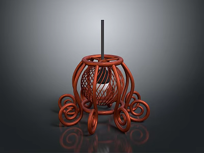 Modern Decorative Lighting With Red Curved Legs And Intricate Mesh Design 3d model