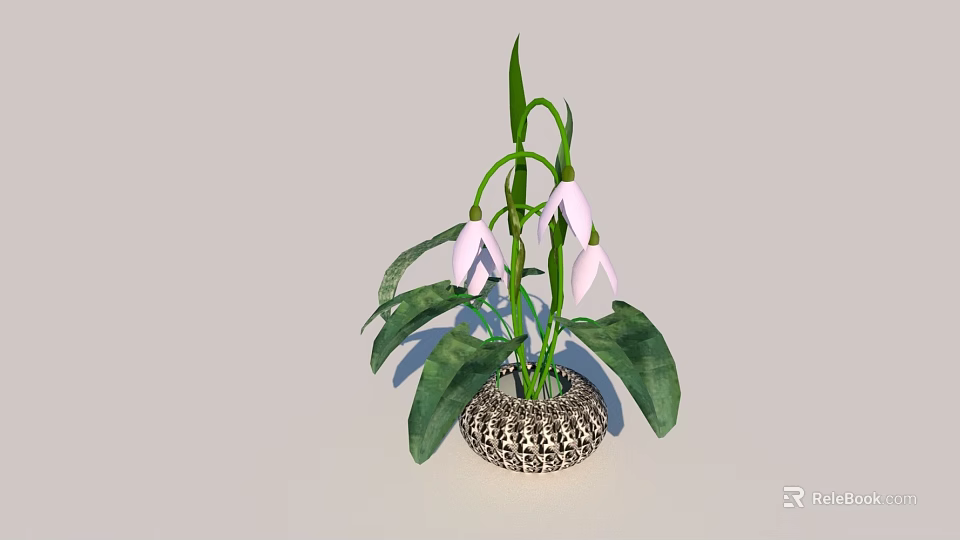 Beautiful Bonsai Potted Plant With Pink Flowers Green Leaves And Woven Pot For Home Decor 3d model 