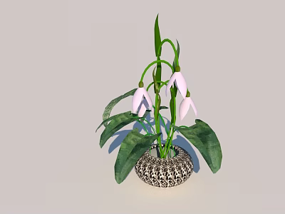Beautiful Bonsai Potted Plant With Pink Flowers Green Leaves And Woven Pot For Home Decor 3d model