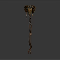 Ornate Horned Weapon With Carved Long Handle And Decorative Antler Design