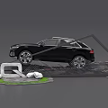 Black SUV Car With Q Logo On Display Scene Road And Stones