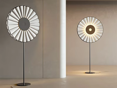 Modern Minimalist Floor Lamp With Radial White Shade And Black Metal Stand 3d model