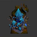 Wood and Stone Artistic Sculpture Featuring Blue Crystals Green Foliage and Rocks