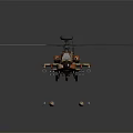 Camouflage Military Helicopter With Orange And Brown Rotors Front Cannon And Two Missiles