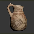 Ancient Handmade Clay Jug With Geometric Patterns And Decorative Handle 3d model