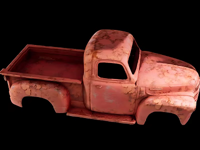 Rusty Red Vintage Pickup Truck Model With Weathered Surface And Retro Design 3d model