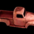 Rusty Red Vintage Pickup Truck Model With Weathered Surface And Retro Design