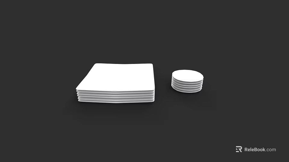 Modern White Tableware Set with Stacked Square and Round Plates 3d model