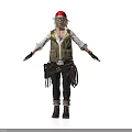 A Man Wearing Red Cap Glasses Vest Pants and Tool Belt Standing with Arms Outstretched