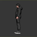 Standing 3D Human Character Model In Black Hoodie Vest With Pockets And Sneakers