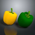 Fresh Yellow and Green Bell Peppers on Gray Background with Reflection