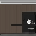 Modern Workspace Interior With Wooden Cabinets Desk Stool And Mirror Decor 3d model