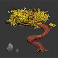 Cartoon Scene Featuring Colorful Tree With Yellow Leaves Red Trunk And Stones