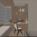 Modern Bay Window Nook With Wooden Desk Books Table Lamp And Potted Plant