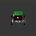 Vintage Four Wheeled Vehicle With Green Upholstered Seat Red Body And Golden Accents