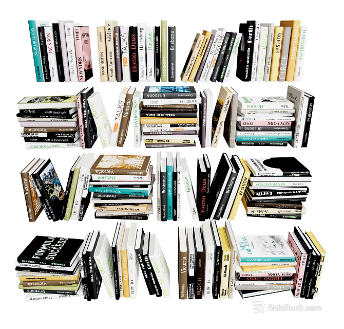 Diverse Books Magazines Collection Stacked Arranged Vertically Horizontally With Varied Sizes Colors 3d model 