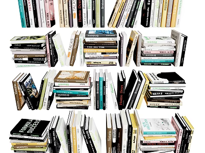 Diverse Books Magazines Collection Stacked Arranged Vertically Horizontally With Varied Sizes Colors 3d model