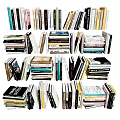 Diverse Books Magazines Collection Stacked Arranged Vertically Horizontally With Varied Sizes Colors