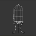 Silver Metal Birdcage Decorative Ornament Set With Intricate Base And Elegant Design