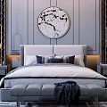 New Chinese Background Double Bed Double Bed Combination 3d model