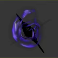 Mythical Fantasy Sword With Black Blade And Purple Glowing Patterns On Decorative Hilt