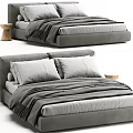 Modern Gray Upholstered Double Bed With Soft Pillows And Cozy Bedspread 3d model