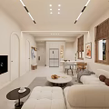 Modern Living And Dining Room Interior With White Sofa TV Dining Table And Lighting