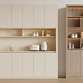 Modern Wooden Wine Cabinet With Multiple Shelves Bottles Jars And White Storage Cabinets