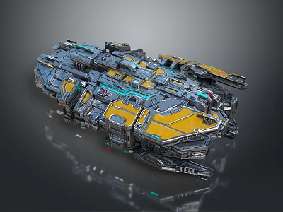 Futuristic Sci Fi Spaceship Featuring Metallic Texture Yellow Blue Accents And Complex Mechanical Details 3d model