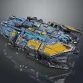 Futuristic Sci Fi Spaceship Featuring Metallic Texture Yellow Blue Accents And Complex Mechanical Details