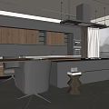 Modern Kitchen Interior Design With Black Cabinets Wooden Island Hanging Lights And Balcony View