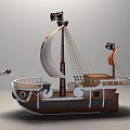 Building Blocks Pirate Ship With White Sails And Skull Flag Design 3d model