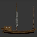 Ancient Wooden Sailing Ship Model With Two Masts And White Sails For Water Transportation