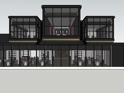 Modern Detached Villa Exterior With Large Glass Windows And Two Story Design 3d model