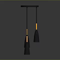 Modern Chandelier With Black Circular Base And Three Cone Shaped Yellow Light Shades