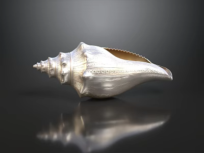 Aquarium Fish Tank Decorative Silver Conch Shell With Intricate Carvings Shiny Surface And Reflection 3d model