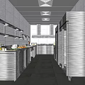 Commercial Kitchen Design With Stainless Steel Workstations Shelves And Lighting