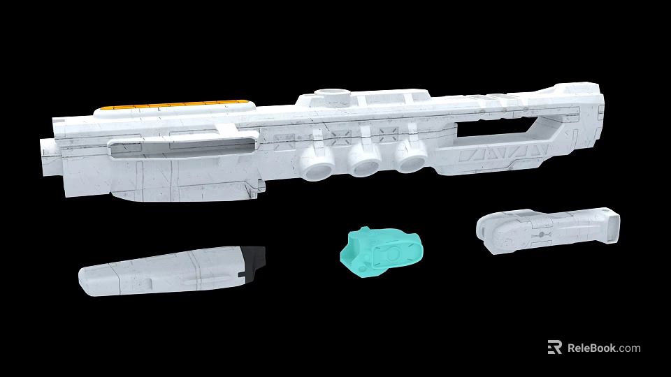 Fighter Jet 3D Model Parts With White Main Body Orange Section And Blue Component 3d model 