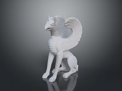 White Mythical Griffin Sculpture With Eagle Head Lion Body And Wings 3d model