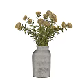 White Textured Ceramic Vase with Brown Blooms and Green Leaves for Home Decorative